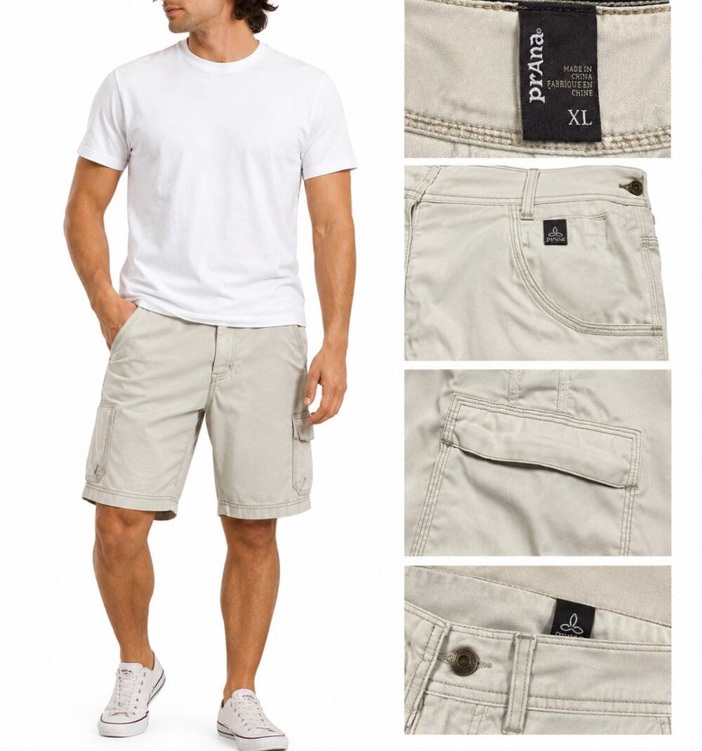Gorpcore prAna Men's Hiking Cargo Shorts Size XL Stone Khaki Outdoor Trail